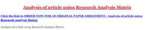 Analysis of article using Research Analysis Matrix