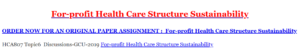For-profit Health Care Structure Sustainability