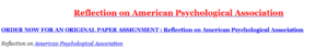 Reflection on American Psychological Association