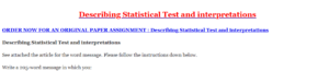 Describing Statistical Test and interpretations