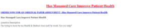 Has Managed Care Improve Patient Health