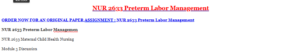 NUR 2633 Preterm Labor Management