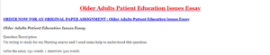Older Adults Patient Education Issues Essay