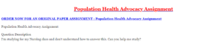 Population Health Advocacy Assignment