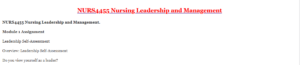 NURS4455 Nursing Leadership and Management