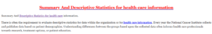 Summary And Descriptive Statistics for health care information