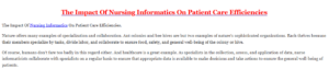 The Impact Of Nursing Informatics On Patient Care Efficiencies