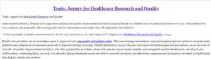 Topic: Agency for Healthcare Research and Quality