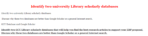 Identify two university Library scholarly databases 