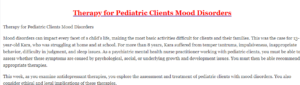 Therapy for Pediatric Clients Mood Disorders