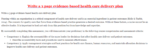Write a 3 page evidence-based health care delivery plan