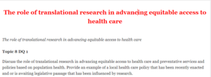 The role of translational research in advancing equitable access to health care