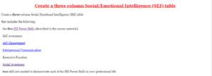 Create a three column SocialEmotional Intelligence (SEI) table