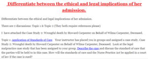 Differentiate between the ethical and legal implications of her admission.