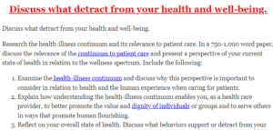 Discuss what detract from your health and well-being.