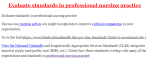 Evaluate standards in professional nursing practice
