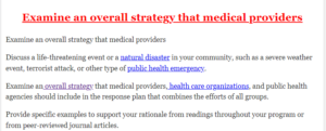 Examine an overall strategy that medical providers
