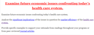 Examine future economic issues confronting today’s health care system.