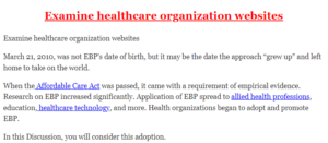 Examine healthcare organization websites