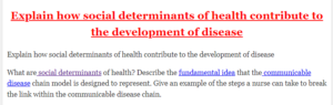 Explain how social determinants of health contribute to the development of disease