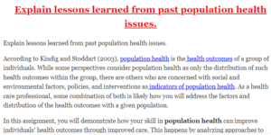 Explain lessons learned from past population health issues.