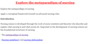Explore the metaparadigm of nursing