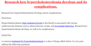 Research how hypercholesterolemia develops and its complications.
