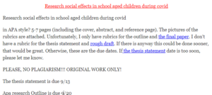 Research social effects in school aged children during covid