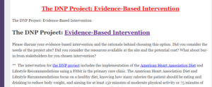 The DNP Project Evidence-Based Intervention