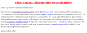 select a quantitative nursing research article