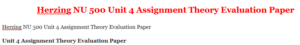 Herzing NU 500 Unit 4 Assignment Theory Evaluation Paper