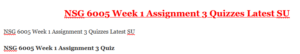 NSG 6005 Week 1 Assignment 3 Quizzes Latest SU