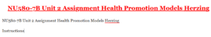 NU580-7B Unit 2 Assignment Health Promotion Models Herzing