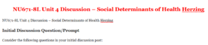 NU671-8L Unit 4 Discussion – Social Determinants of Health Herzing