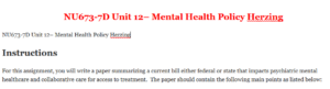 NU673-7D Unit 12– Mental Health Policy Herzing