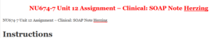 NU674-7 Unit 12 Assignment – Clinical: SOAP Note Herzing