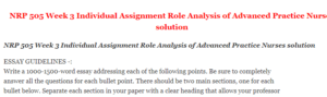 NRP 505 Week 3 Individual Assignment Role Analysis of Advanced Practice Nurses solution