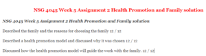 NSG 4045 Week 5 Assignment 2 Health Promotion and Family solution
