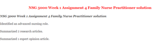 NSG 5000 Week 1 Assignment 4 Family Nurse Practitioner solution
