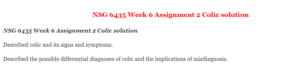 NSG 6435 Week 6 Assignment 2 Colic solution