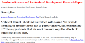 Academic Success and Professional Development Research Paper