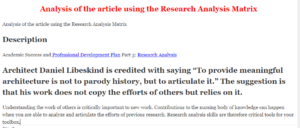 Analysis of the article using the Research Analysis Matrix