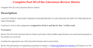 Complete Part III of the Literature Review Matrix