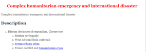 Complex humanitarian emergency and international disaster