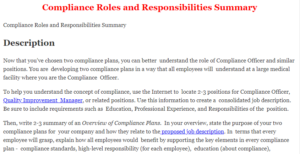 Compliance Roles and Responsibilities Summary