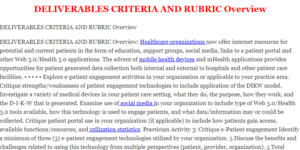 DELIVERABLES CRITERIA AND RUBRIC Overview