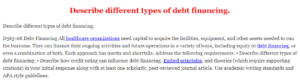 Describe different types of debt financing.