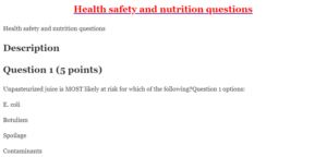 Health safety and nutrition questions