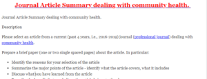 Journal Article Summary dealing with community health.