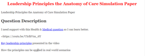 Leadership Principles the Anatomy of Care Simulation Paper
